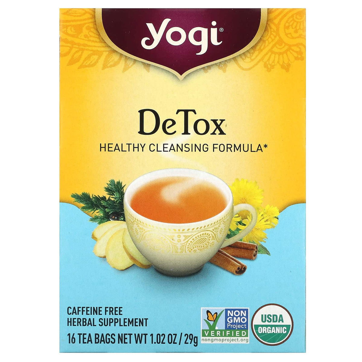 شاي ديتوكس بالهندباء المحمصة يوجي Yogi 16 كيس 24 جم لتنقية الكبد وتقليل الانتفاخ