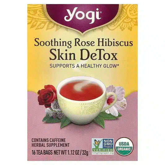يوجي تي Yogi Tea شاي مزيل سموم البشرة بالورد والكركديه 16 كيس لتنقية البشرة الباهتة وتقليل الشوائب